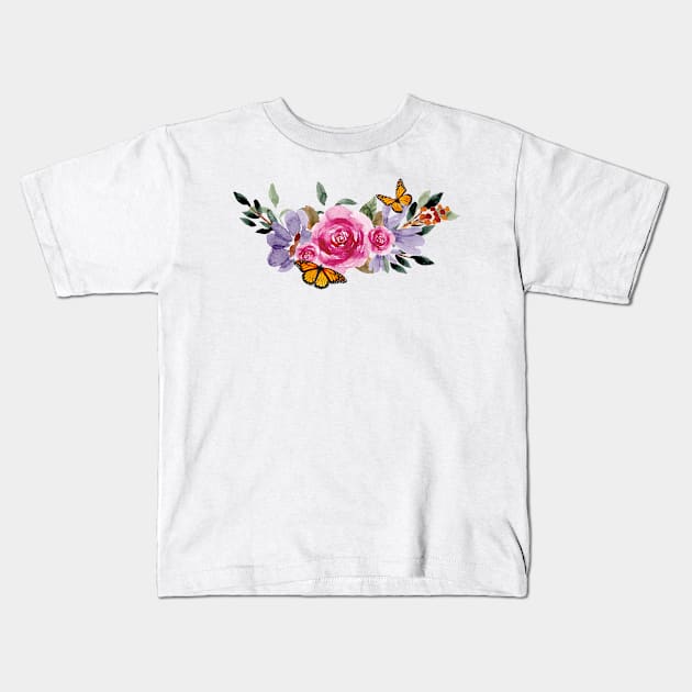 Monarch Butterflies Floral Bouquet Kids T-Shirt by TLSDesigns